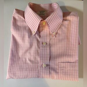 Brooks Brothers Classic Men’s Button Down Pink & White Gingham Plaid Sz 17-35